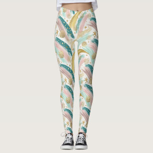 Weiße Rainbow Pastell Abstrakt mit Goldstars Leggings