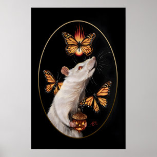 Weiße Ratte mit Monarchfalter-Gotik-Haus Poster