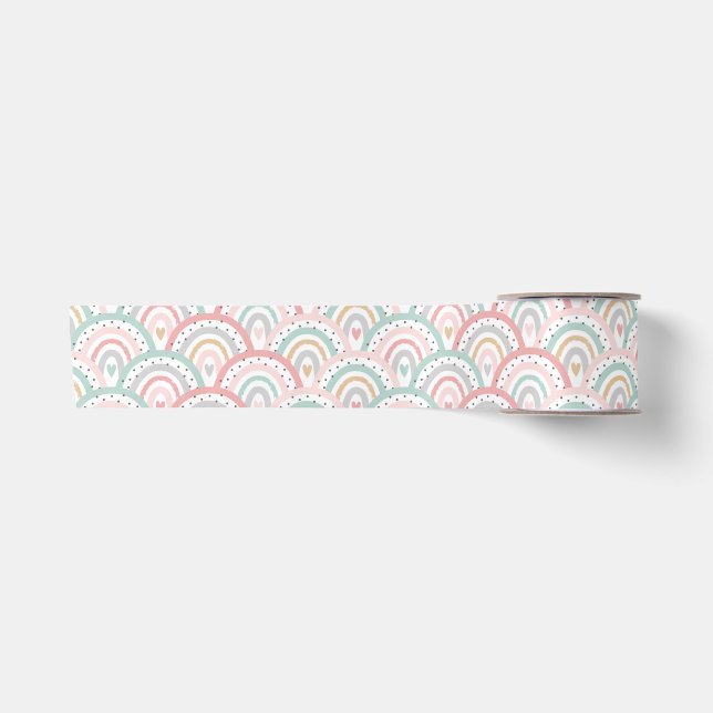 Weiße Regenbogen und Herzpastel Satinband (Vorderseite)