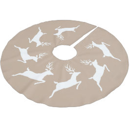 Weiße Rentier-Silhouetten auf Beige Polyester Weihnachtsbaumdecke