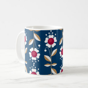 Weiße Retro-Blumen auf dunkelblauem Hintergrund Kaffeetasse