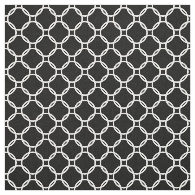 Weiße Retro-Chic moderne Kreise Muster auf Schwarz Stoff (Muster)