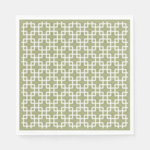 Weiße Retro-Chic-Quadrate-Muster auf Olive Green Serviette