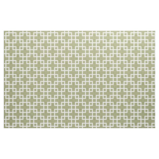 Weiße Retro-Chic-Quadrate-Muster auf Olive Green Stoff (Fat Quarter (45,7 x 55,9 cm))
