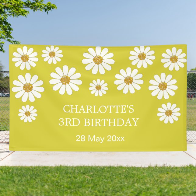 Weiße Retro Moderne Daisy Blume Maßgeschneidert Ge Banner (Außenbereich)