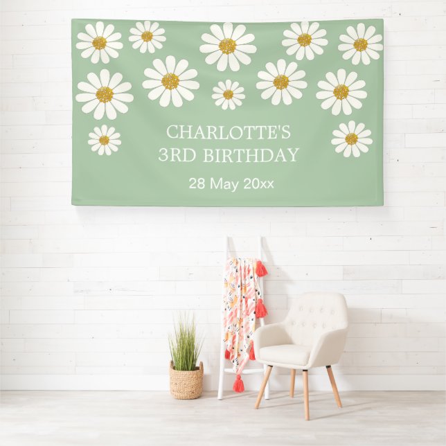 Weiße Retro Moderne Daisy Blume Maßgeschneidert Ge Banner (Insitu)