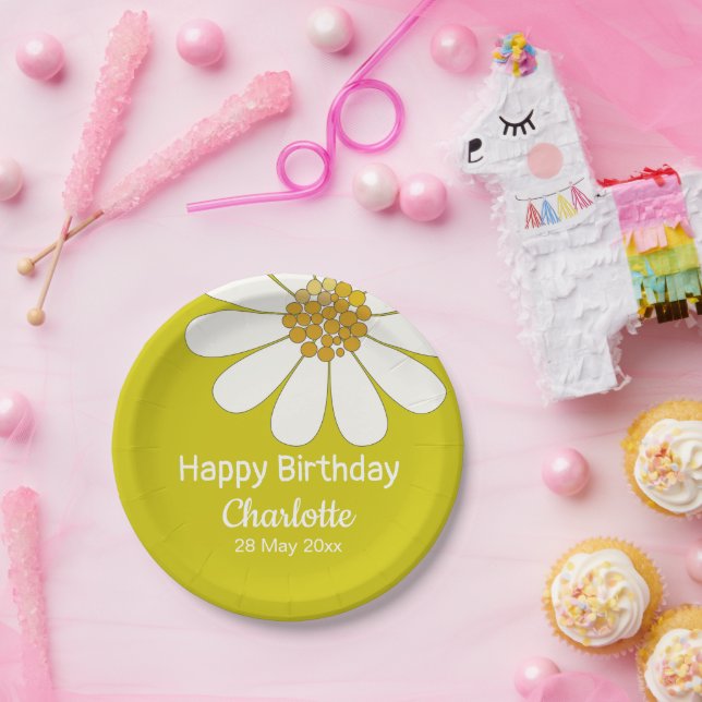 Weiße Retro Moderne Daisy Blume Maßgeschneidert Ge Pappteller (Party)