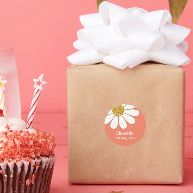 Weiße Retro Moderne Daisy Blume Maßgeschneidert Ge Runder Aufkleber (Party)