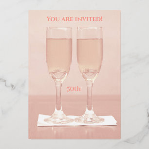Weiße Ringe Roségold 50. Hochzeitstag Folieneinladung