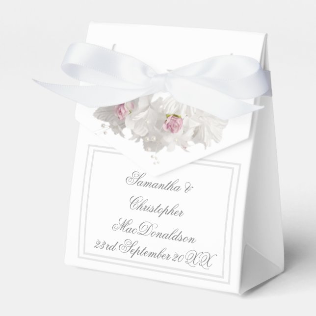 Weiße romantische Hochzeit mit Blumen Geschenkschachtel (Vorderseite)