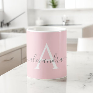 Weiße rosa Anfangsbuchstabe Elegantes Skript Kaffeetasse