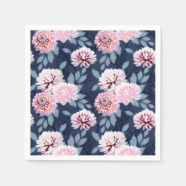Weiße, rosa Blume auf dunkelblau. Serviette (Vorderseite)
