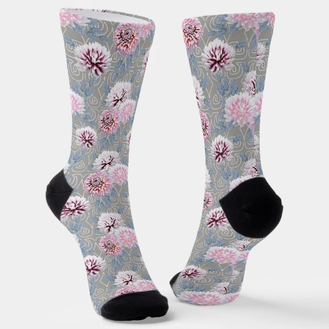 Weiße, rosa Blume auf grau. Socken (Gewinkelt)