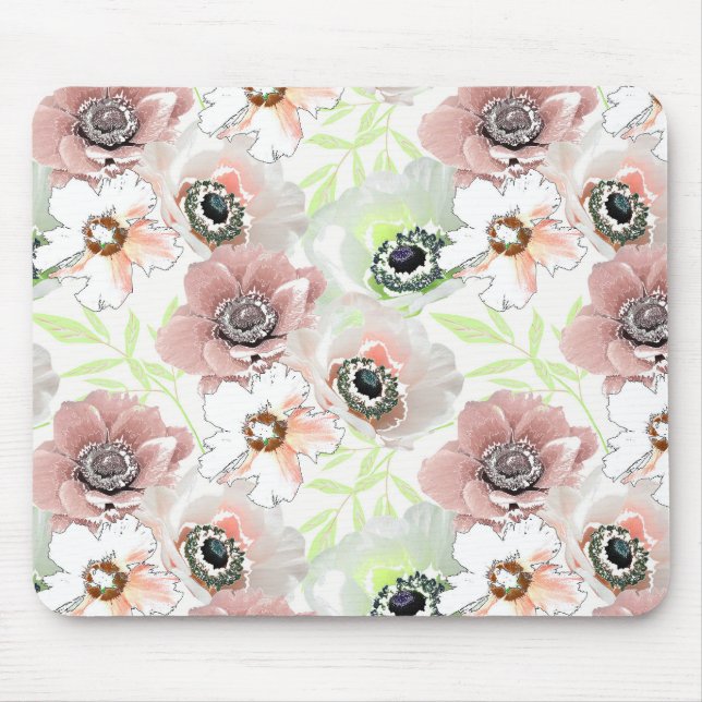 Weiße, rosa Blume. Mousepad (Vorne)