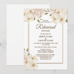 Weiße rosa Blumen moderne Hochzeitsprobe Dinner Einladung