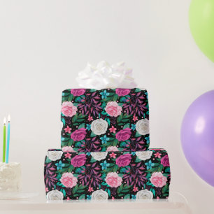 Weiße rosa burgunderrote Rosen Hochzeitsverpackung Geschenkpapier