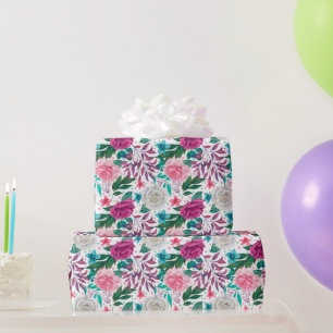 Weiße rosa burgunderrote Rosen Hochzeitsverpackung Geschenkpapier