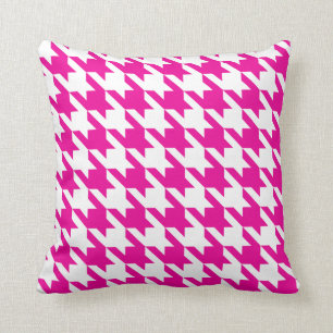 Weiße rosa Fuchsia Pied De Poule Houndstooth Kissen