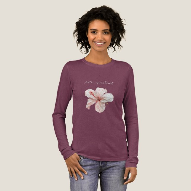 Weiße rosa Hibiskusblüte Tri-Blend Shirt (Volle Vorderseite)