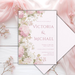 Weiße rosa Hortensien Elegante moderne Hochzeit Einladung