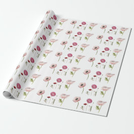 Weiße rosa Mohnblumen Blumenmuster Geschenkpapier