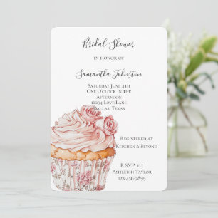 Weiße rosa Rosen Floral Cupcake Brautparty Einladung