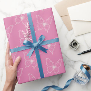 Weiße rosa Schmetterlinge Geburtstag Geschenkpapier