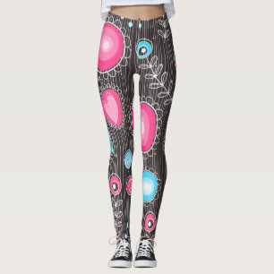 Weiße, rosa und blaue Herzen und Blume blühend Leggings