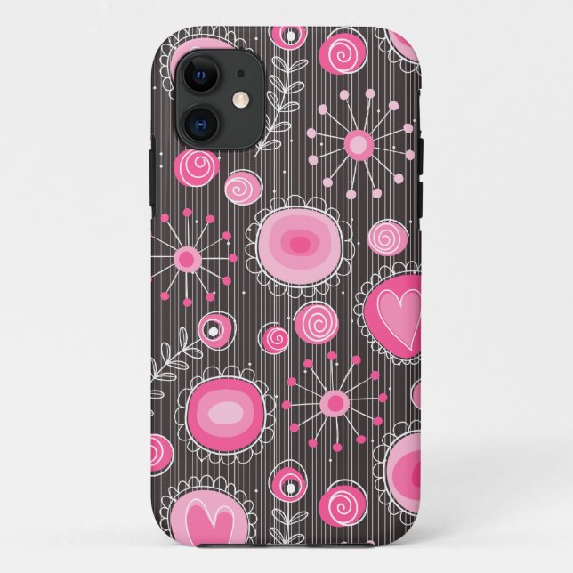 Weiße, rosa und graue Herzen und Blume, blumenreic Case-Mate iPhone Hülle (Rückseite)