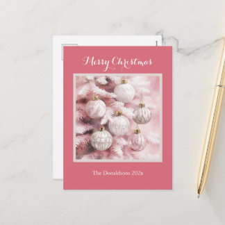 Weiße rosa Vintage-Ornamente Weihnachtspostkarte Feiertagspostkarte
