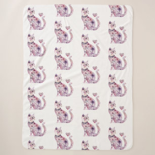 Weiße rosa violette Herzen Florale Katze Geburtsta Sherpadecke