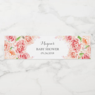 Weiße rosa Watercolor-Blumen-Baby-Dusche Wasserflaschenetikett