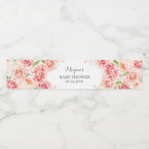 Weiße rosa Watercolor-Blumen-Baby-Dusche Wasserflaschenetikett