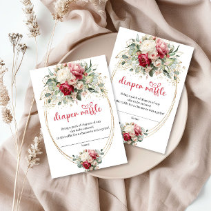 Weiße rosafarbene Floral-Windel-Raffle-Karte mit g Begleitkarte