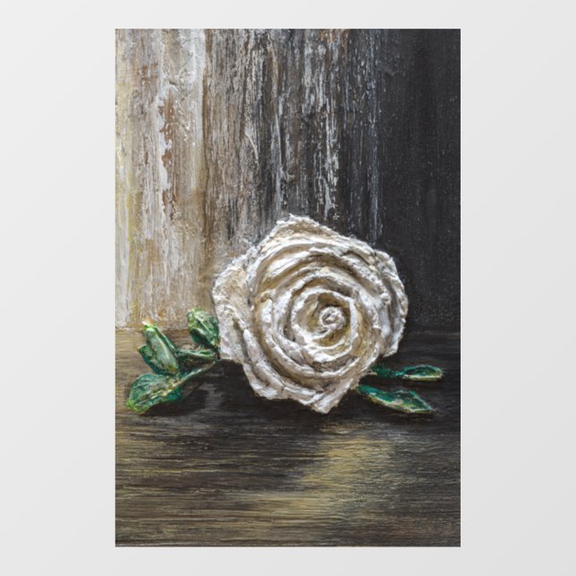 Weiße Rose Acrylmalerei  Fensteraufkleber (Blatt)