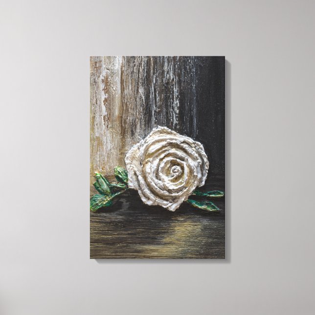 Weiße Rose Acrylmalerei  Leinwanddruck (Vorderseite)