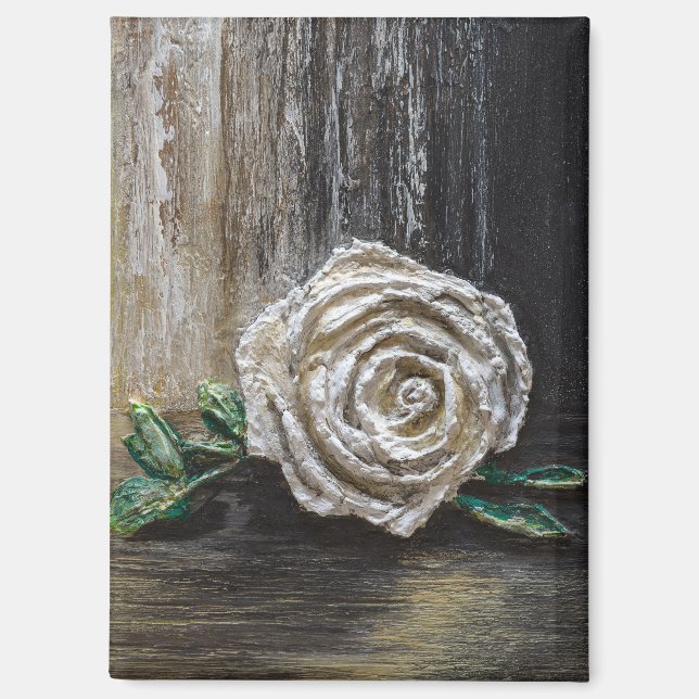 Weiße Rose Acrylmalerei  Magnet (Vorderseite)