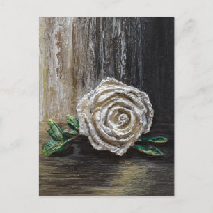 Weiße Rose Acrylmalerei  Postkarte