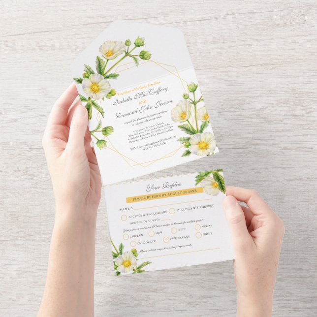 Weiße Rose, Aquarellkunst Blume UAWG All In One Einladung (Abreißen)