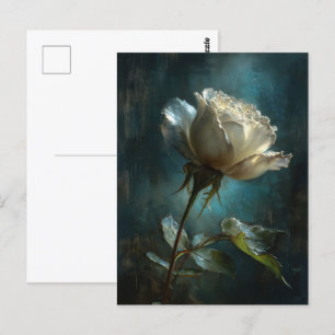 Weiße Rose auf Aquamarin gestrichenem Hintergrund Postkarte