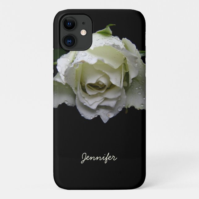 Weiße Rose auf schwarz Case-Mate iPhone Hülle (Rückseite)