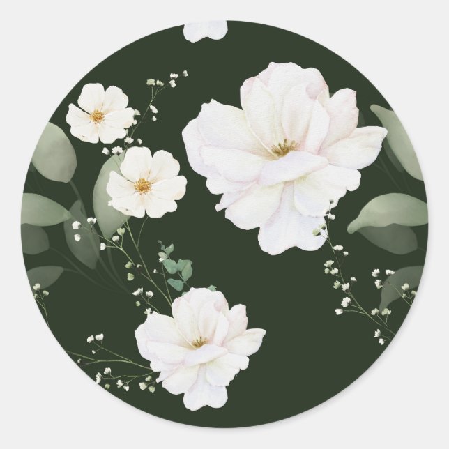 Weiße Rose auf Schwarz-Flora-Aufkleber-Umschlag Au Runder Aufkleber (Vorderseite)