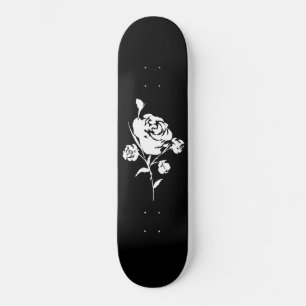 Weiße Rose auf Schwarz Skateboard