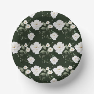 Weiße Rose auf schwarzem Hintergrund Floral Pappteller