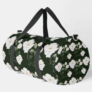 Weiße Rose auf schwarzer Blumengeschenk-Buffle-Tur Duffle Bag