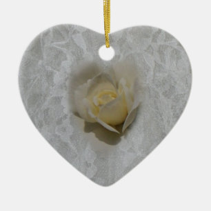 Weiße Rose auf Spitze-Verzierung Keramikornament
