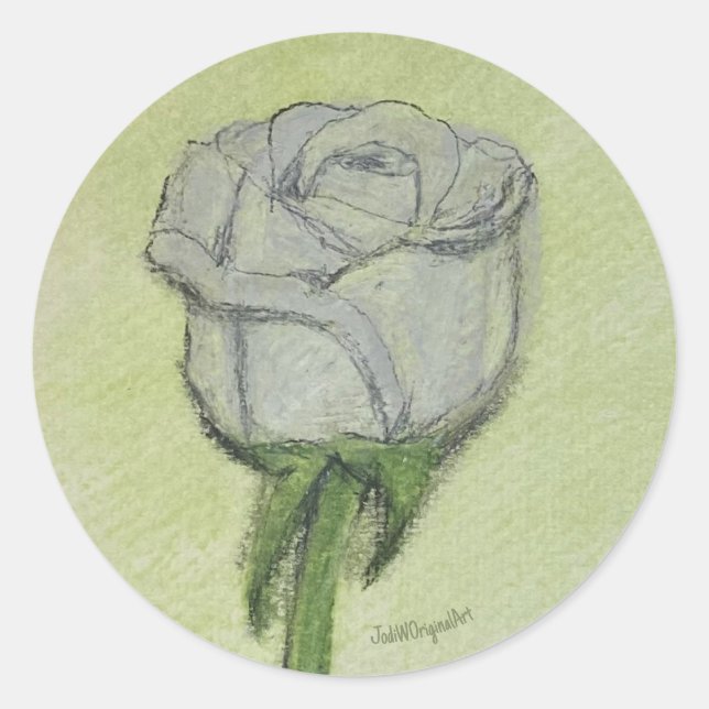 Weiße Rose Aufkleber handgezeichnetes Originalkuns (Vorderseite)