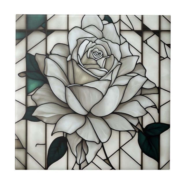 Weiße Rose aus Hartglas Fliese (Vorderseite)