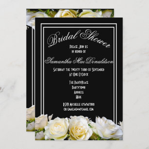 Weiße Rose aus schwarzem Brautparty Einladung