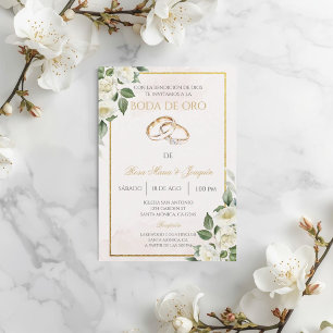 Weiße Rose Beige Goldene Hochzeit Einladung